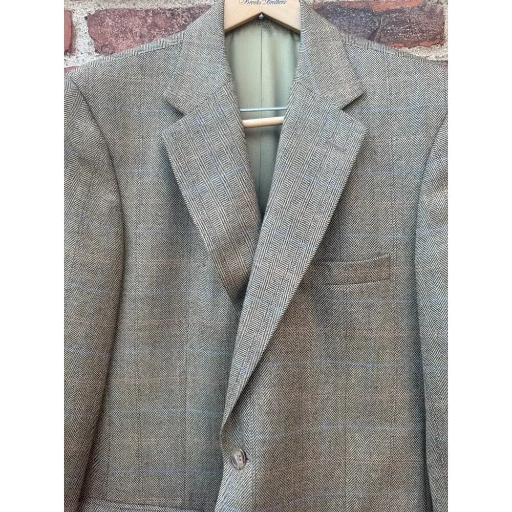 Corbin Men's 40R Brown Green Plaid Wool Sport Coat Blazer